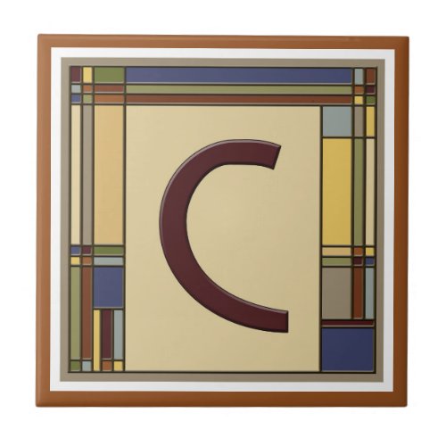 Wonderful Arts  Crafts Geometric Initial C Ceramic Tile