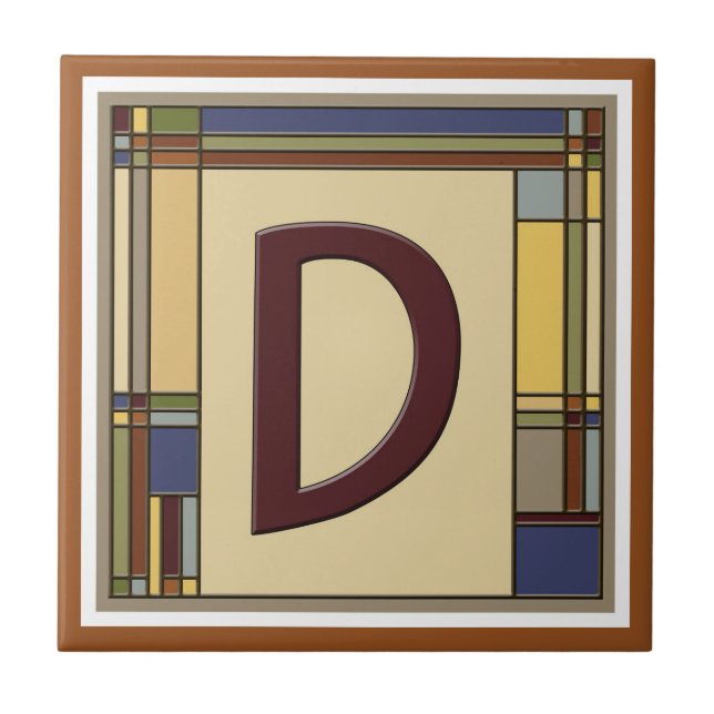 Wonderful Arts & Crafts Geometric Initial D Ceramic Tile (Front)