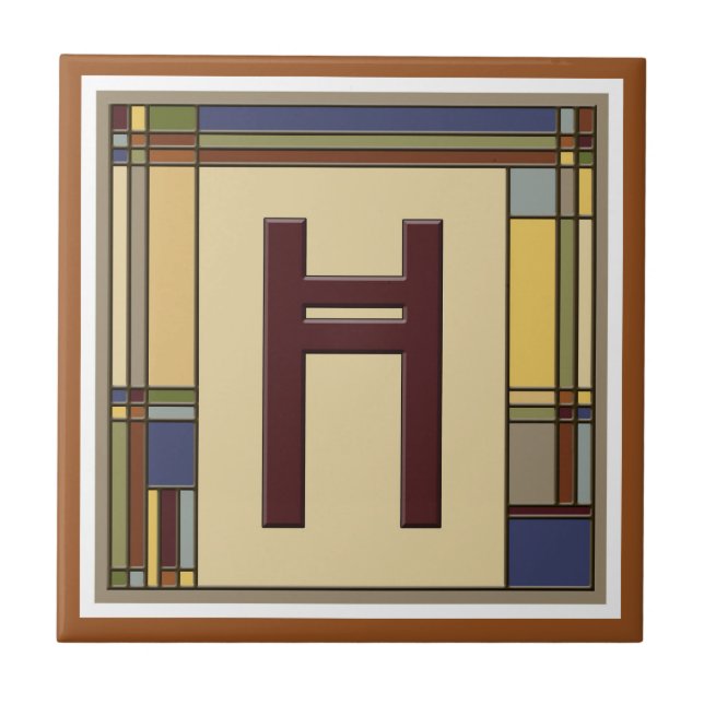 Wonderful Arts & Crafts Geometric Initial H Ceramic Tile (Front)