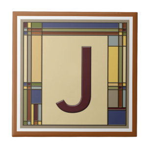 Wonderful Arts & Crafts Geometric Initial J Ceramic Tile
