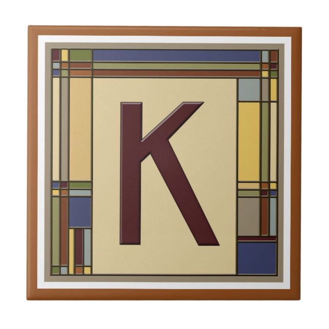 Wonderful Arts & Crafts Geometric Initial K Ceramic Tile (Front)