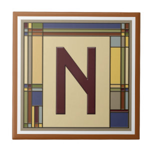Wonderful Arts & Crafts Geometric Initial N Ceramic Tile