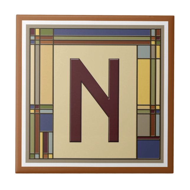 Wonderful Arts & Crafts Geometric Initial N Ceramic Tile (Front)
