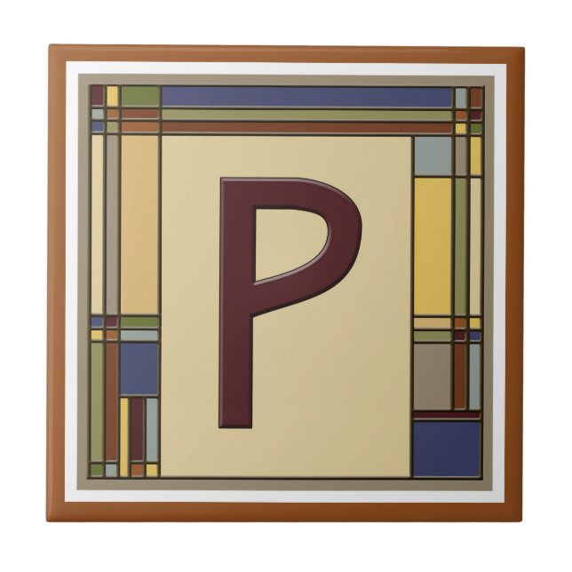 Wonderful Arts & Crafts Geometric Initial P Ceramic Tile (Front)
