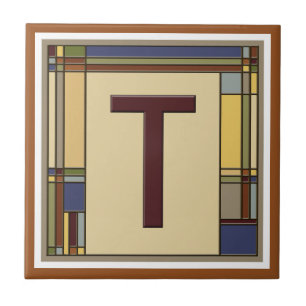 Wonderful Arts & Crafts Geometric Initial T Ceramic Tile