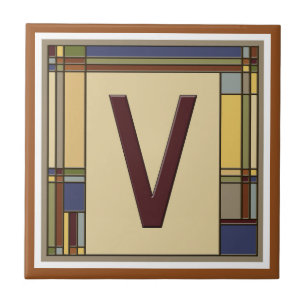 Wonderful Arts & Crafts Geometric Initial V Ceramic Tile