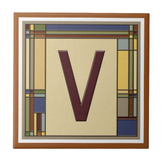 Wonderful Arts & Crafts Geometric Initial V Ceramic Tile