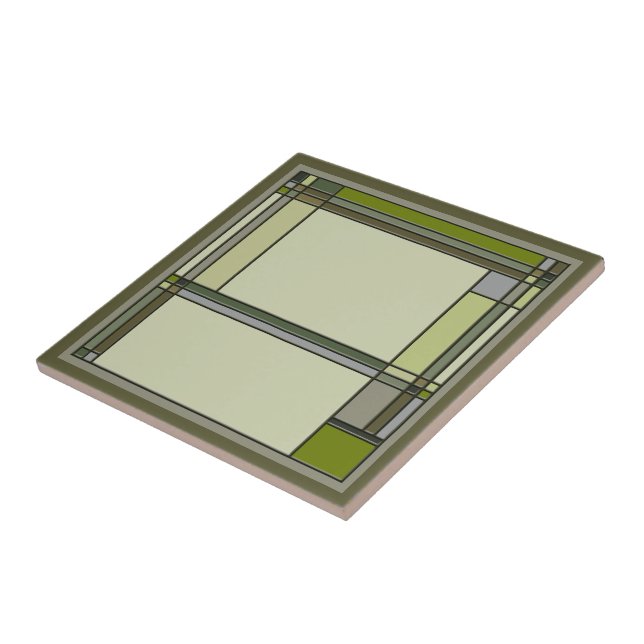 Wonderful Arts & Crafts Geometric Pattern in Green Ceramic Tile (Side)