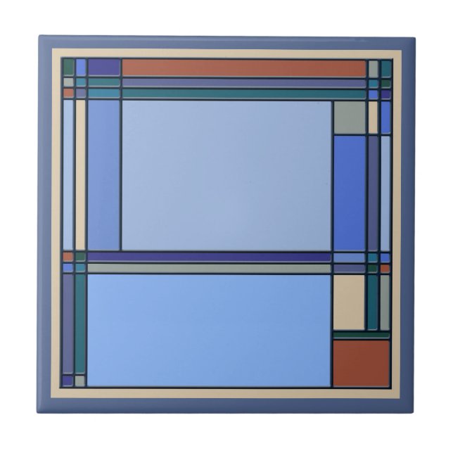 Wonderful Arts & Crafts Geometric Patterns in Blue Ceramic Tile (Front)