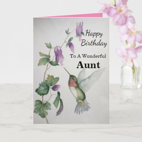 Wonderful Aunt Birthday Hummingbird Garden Card
