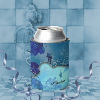 Wonderful Blue Flowers With Key Notes  Can Cooler by stylishdesign1 at Zazzle