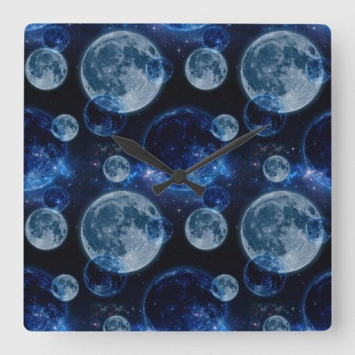 Wonderful Blue moon in the space Square Wall Clock