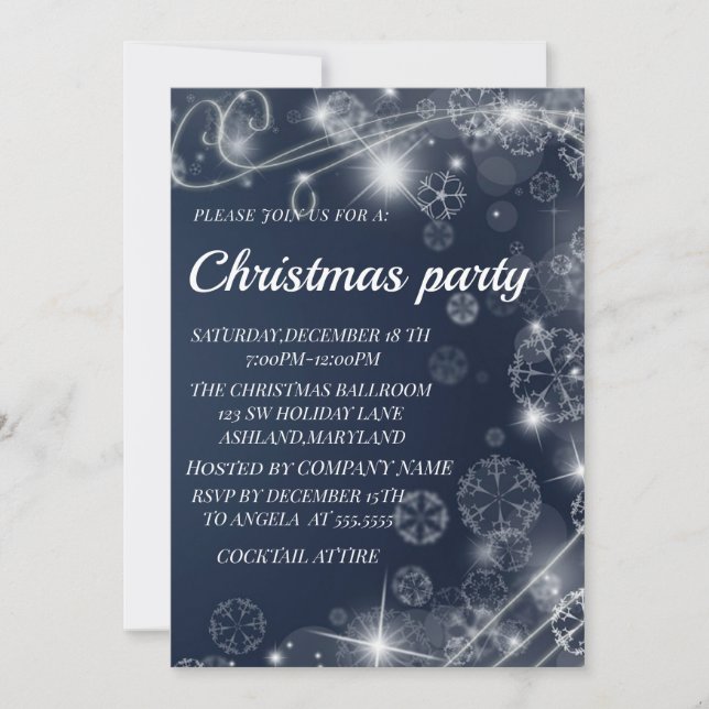 Wonderful Blue Sparkly Christmas  Invitation (Front)