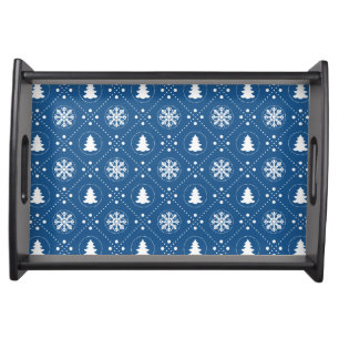 Wonderful Blue White Winter Christmas Design Serving Tray