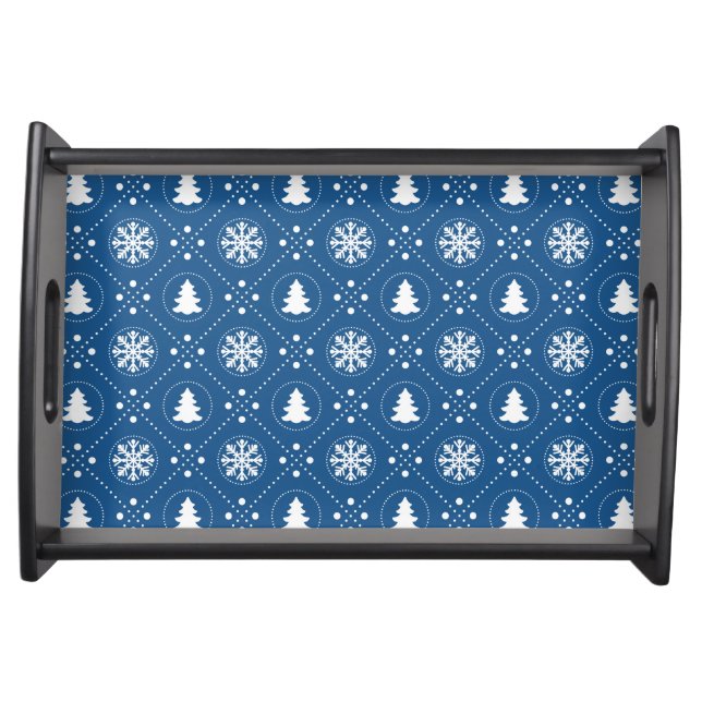 Wonderful Blue White Winter Christmas Design Serving Tray (Front)