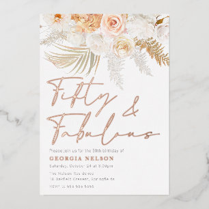 Wonderful Blush Fifty & Fabulous 50th Birthday Foil Invitation