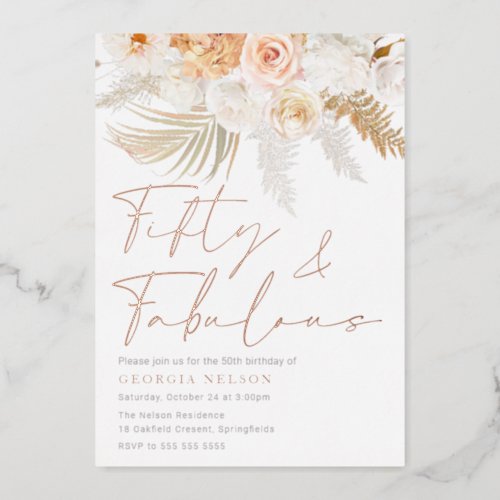 Wonderful Blush Fifty  Fabulous 50th Birthday Foil Invitation