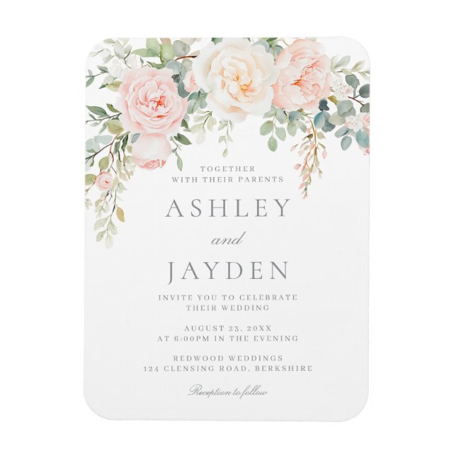 Wonderful Blush Floral Wedding Invitation Magnet (Vertical)