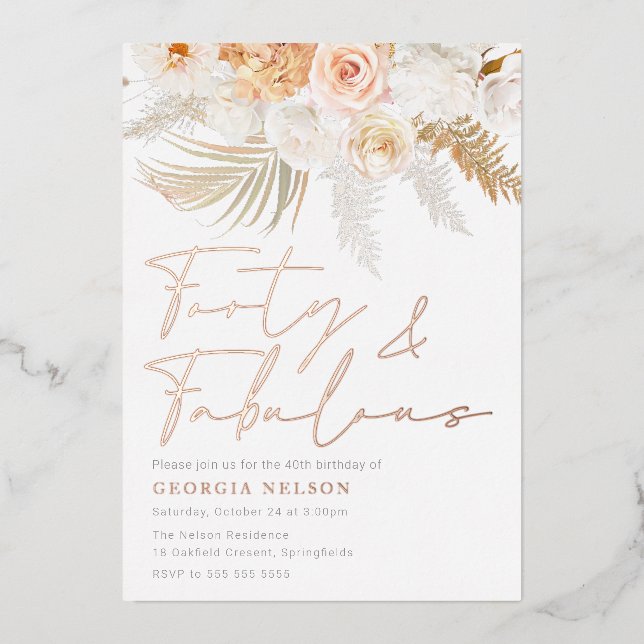 Wonderful Blush Forty & Fabulous 40th Birthday Foil Invitation (Front)