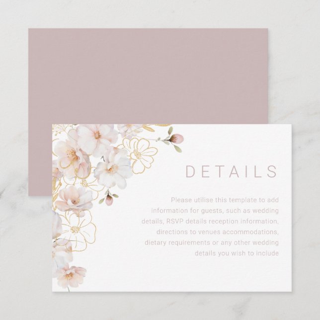 Wonderful Blush & Gold Enchanted Wedding Details Enclosure Card (Front/Back)