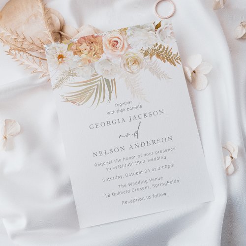 Wonderful Blush Gold  Ivory Floral Wedding Invitation