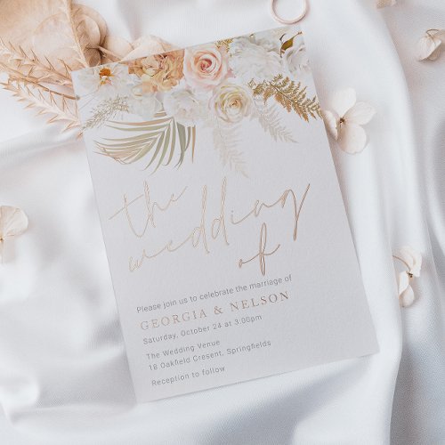 Wonderful Blush Gold  Ivory Wedding Rose Gold  Foil Invitation