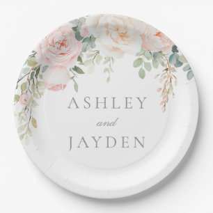 Wonderful Blush & Sage Floral Wedding Paper Plates