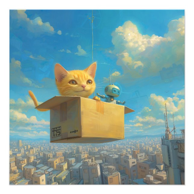 Wonderful Cat & Little Robot: The Flying Box Photo Print (Front)