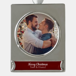 Wonderful Christmas Gay Couple Silver Plated Banner Ornament