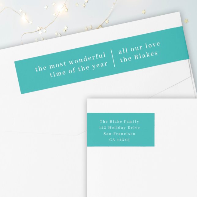 Wonderful Christmas Modern Stylish Turquoise Teal Wrap Around Label (Creator Uploaded)