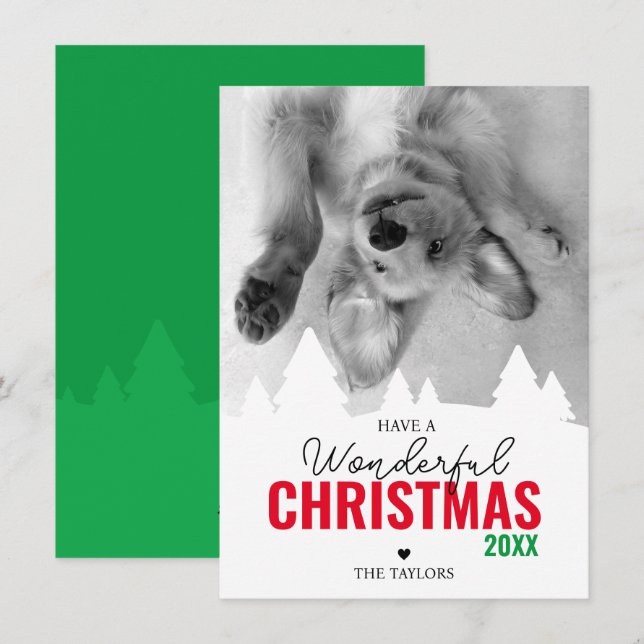 Wonderful Christmas red green photo Holiday Card (Front/Back)