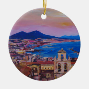 Wonderful City View of Naples with Mount Vesuv Ceramic Ornament