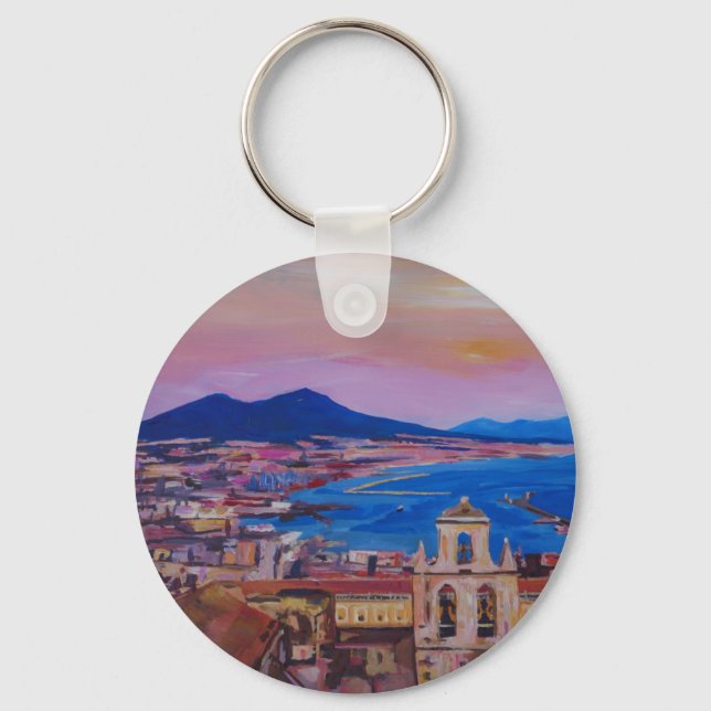 Wonderful City View of Naples with Mount Vesuv Keychain (Front)