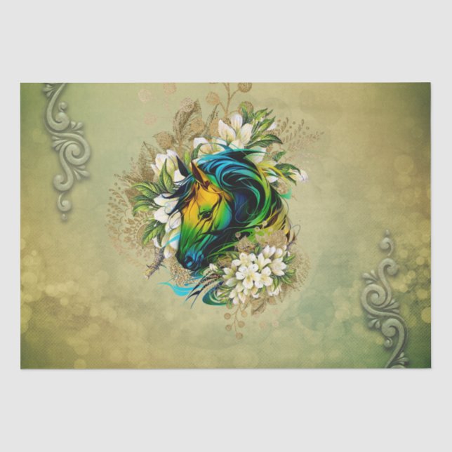 Wonderful colorful horse with flowers tissue paper (Front)