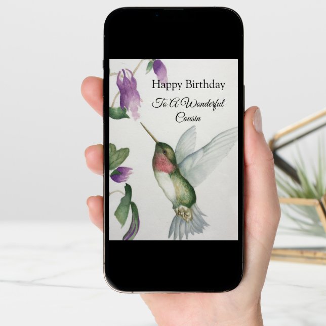 Wonderful Cousin Birthday Hummingbird Card (Front Digital)