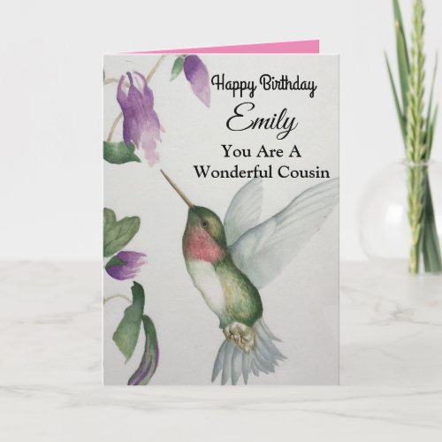 Wonderful Cousin Happy Birthday Hummingbird Card