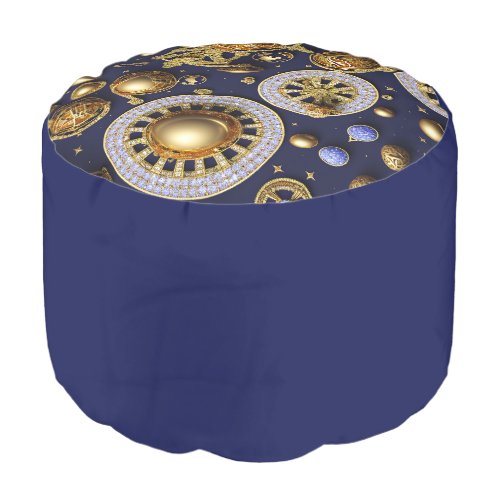 Wonderful cozy round pouf _ Blue and gold