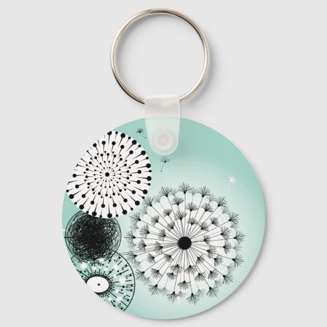 Wonderful Dandelions Blue Button Keychain (Front)