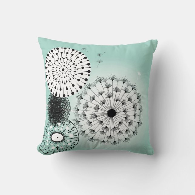 Wonderful Dandelions Blue Pillow (Front)