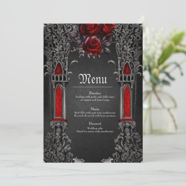 Wonderful dark gothic wedding design. menu (Standing Front)