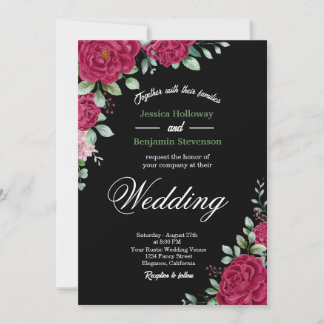 wonderful distinctive red and pink flowers wedding invitation