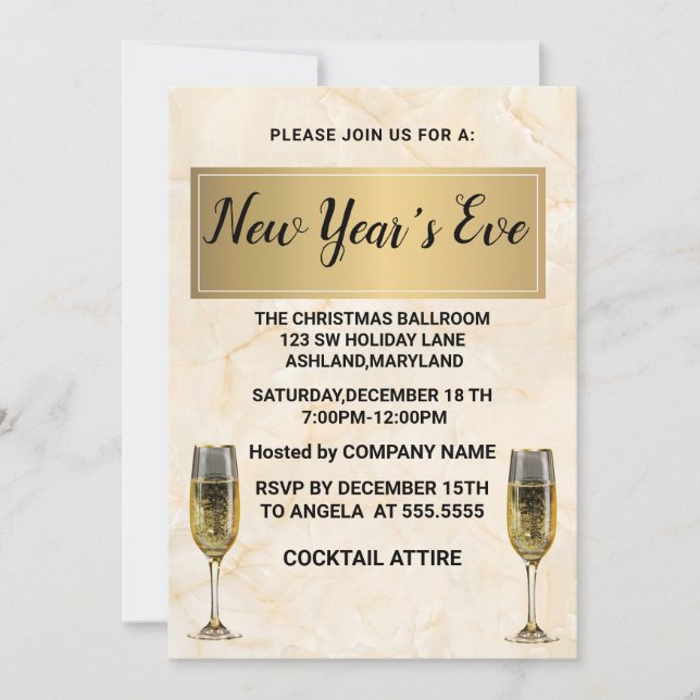 Wonderful, Elegant, Gold New Year Invitation (Front)