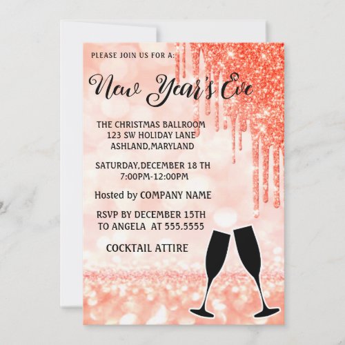 Wonderful Elegant Pink New Year Wine Glass Invitation