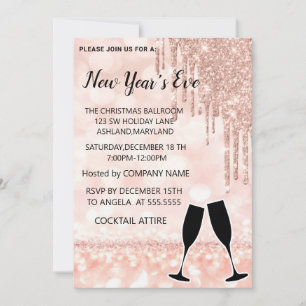 Wonderful, Elegant, RoseGold New Year Wine Glass Invitation