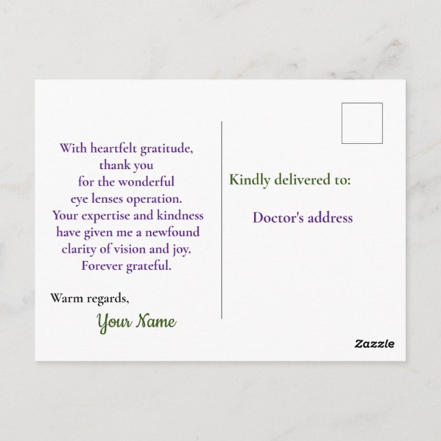 wonderful eye lenses operation postcard (Back)