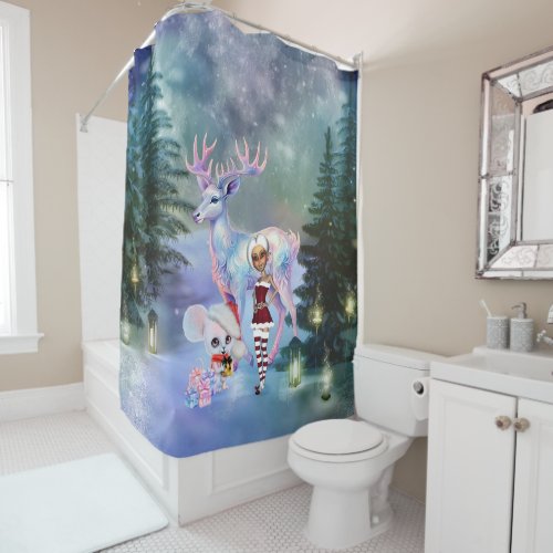 Wonderful fantasy reindeer shower curtain