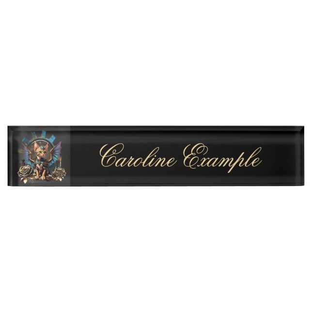 Wonderful fantasy steampunk cat. desk name plate (Front)