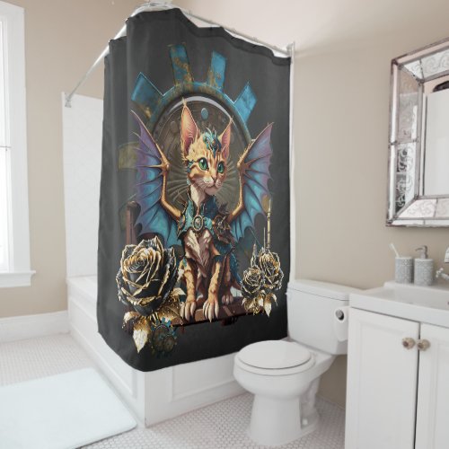 Wonderful fantasy steampunk cat  shower curtain