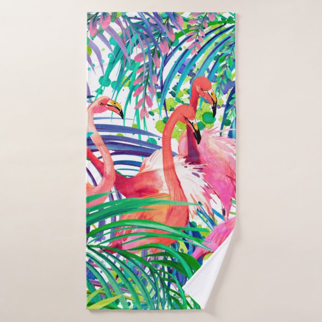 Wonderful flamingo watercolor illustration. Africa Bath Towel (Bath Towel)