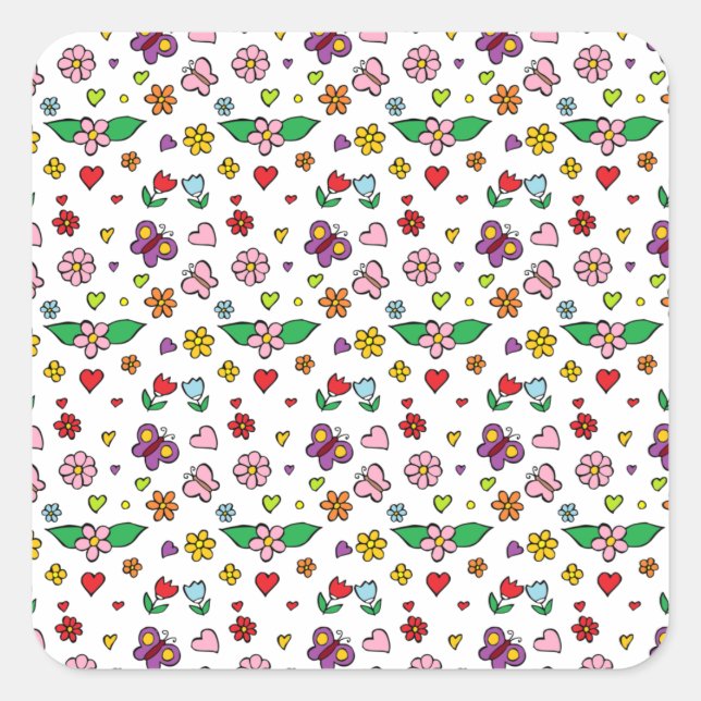 Wonderful Flowers Design Square Sticker (Front)